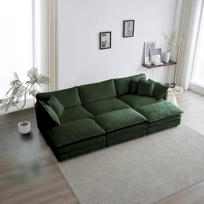 Canapé d'angle vert 6 places en U