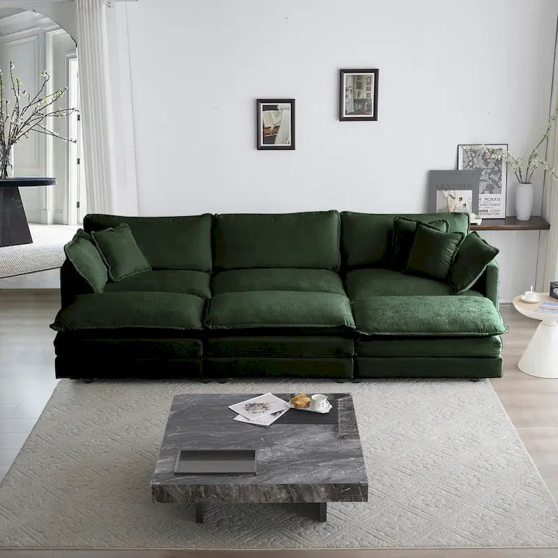 Canapé d'angle vert 6 places en U