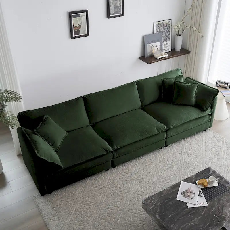 Canapé d'angle vert 6 places en U