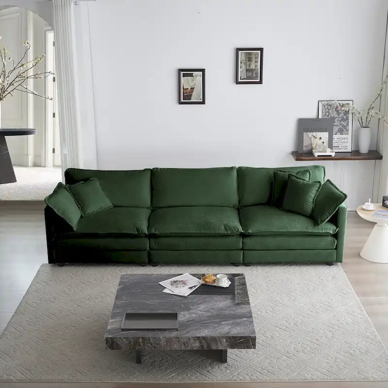 Canapé d'angle vert 6 places en U