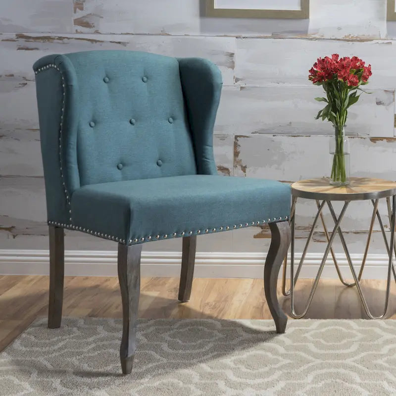 Modern 23.75 Button Tufted Accent Chair with Rubber Wood Frame and Nailheads for Living Room