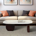 Table basse ovale abstraite moderne en marbre et bois
