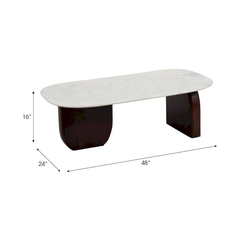 Table basse ovale abstraite moderne en marbre et bois