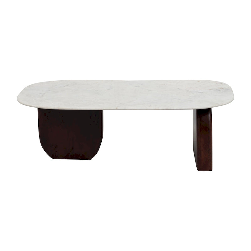 Table basse ovale abstraite moderne en marbre et bois