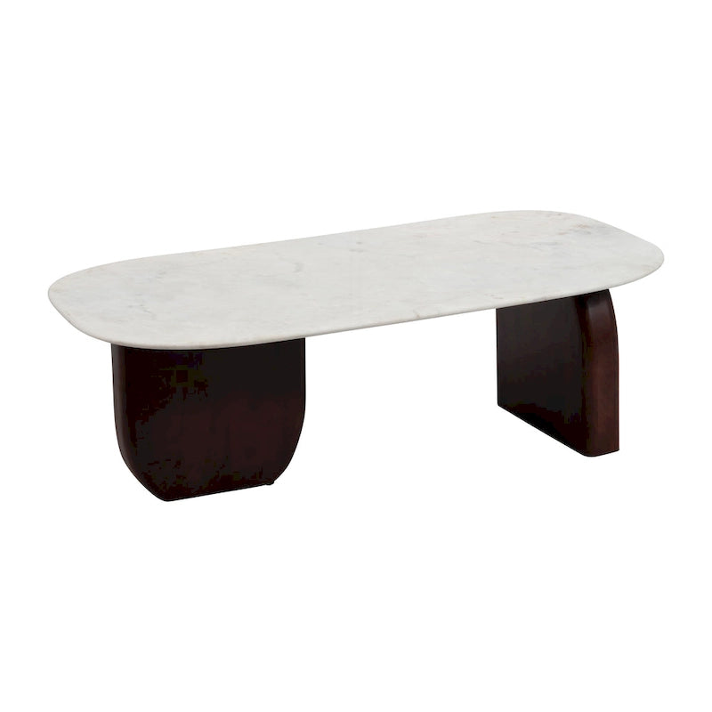 Table basse ovale abstraite moderne en marbre et bois
