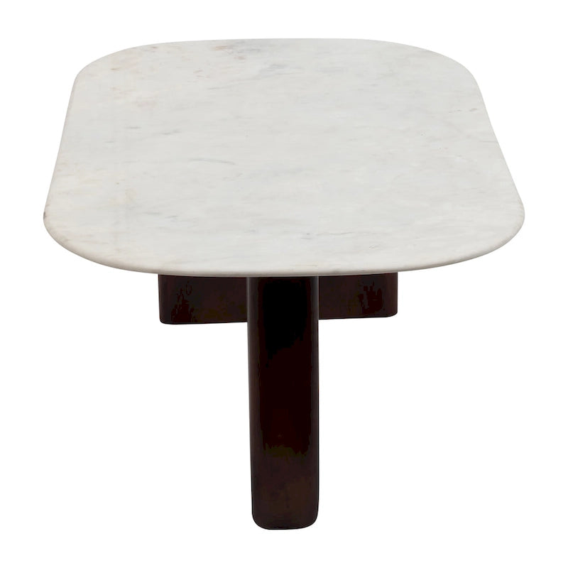 Table basse ovale abstraite moderne en marbre et bois