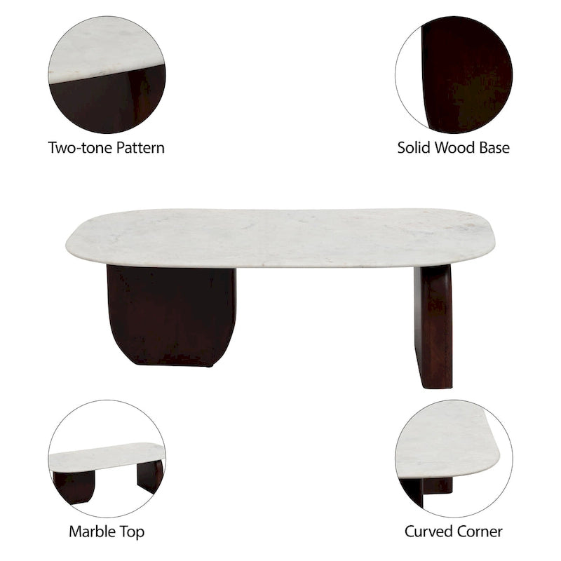 Table basse ovale abstraite moderne en marbre et bois