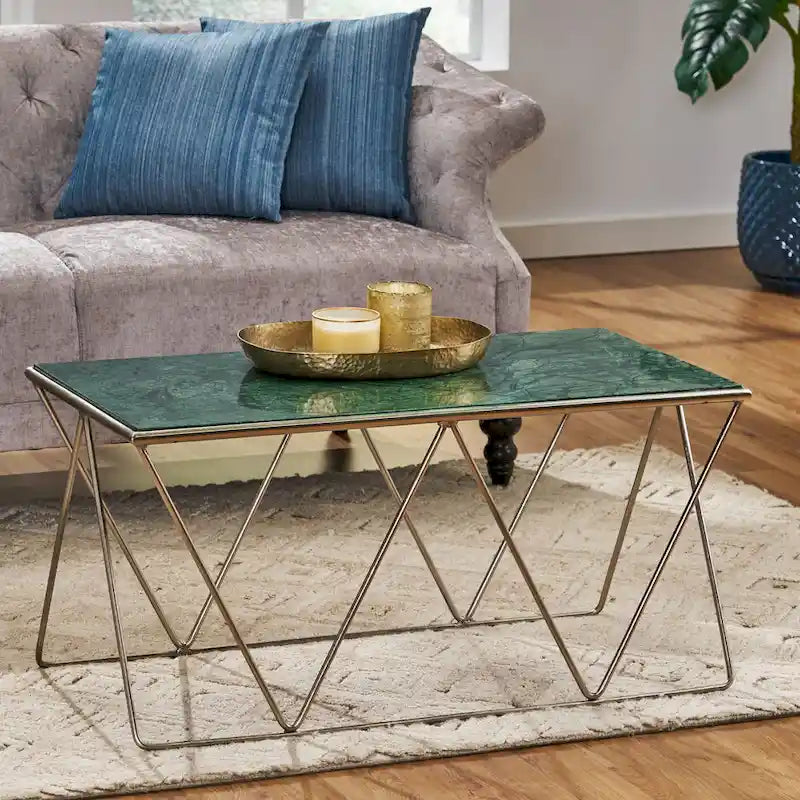 Table basse à plateau en marbre faite à la main, style glamour moderne