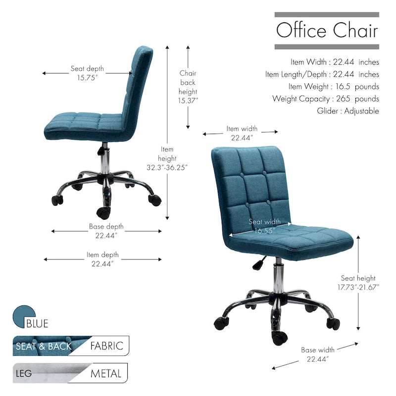 Chaise de bureau en tissu capitonné