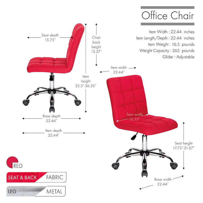Chaise de bureau en tissu capitonné