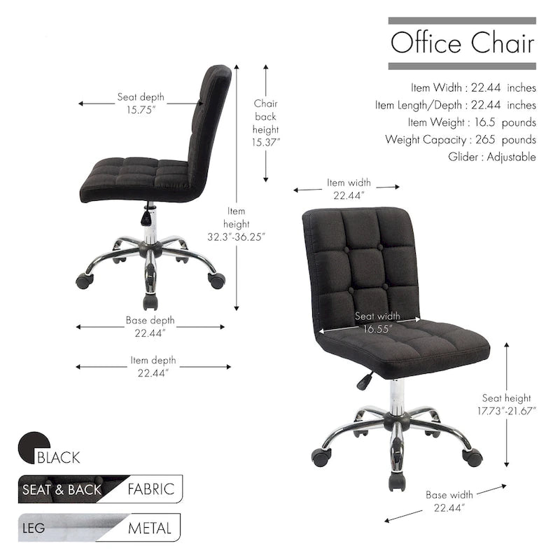 Chaise de bureau en tissu capitonné