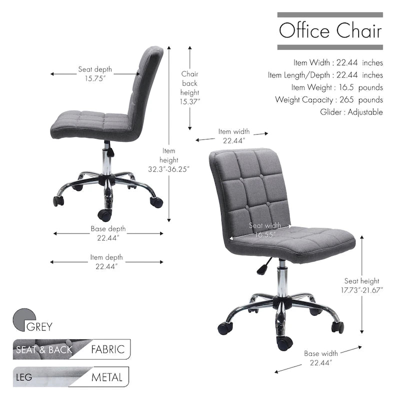Chaise de bureau en tissu capitonné
