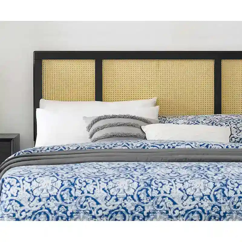 Tête de lit en bois noir Benson moderne, taille Queen