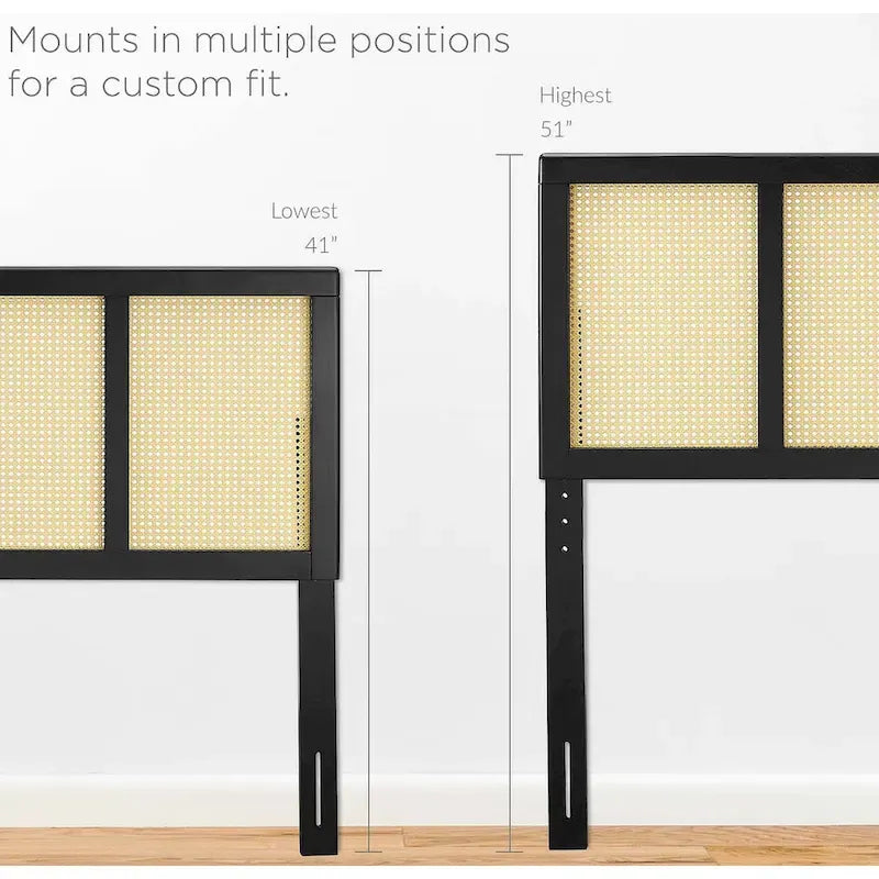 Tête de lit en bois noir Benson moderne, taille Queen