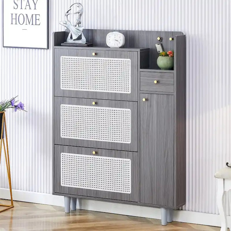 Dessus de lit de chaussure japonais en rotin de rangement minimaliste moderne