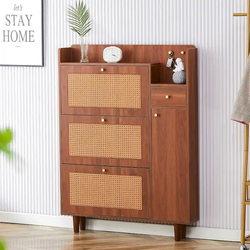 Dessus de lit de chaussure japonais en rotin de rangement minimaliste moderne