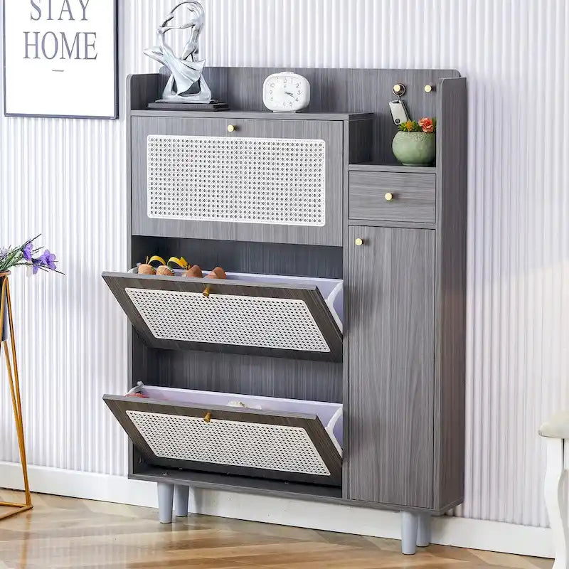 Dessus de lit de chaussure japonais en rotin de rangement minimaliste moderne