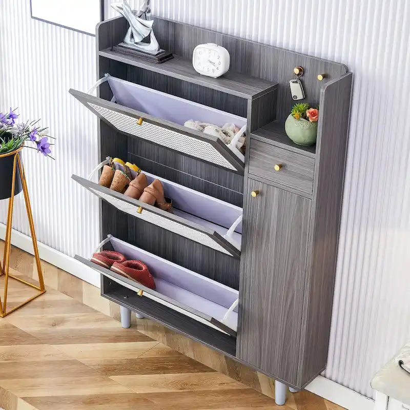 Dessus de lit de chaussure japonais en rotin de rangement minimaliste moderne