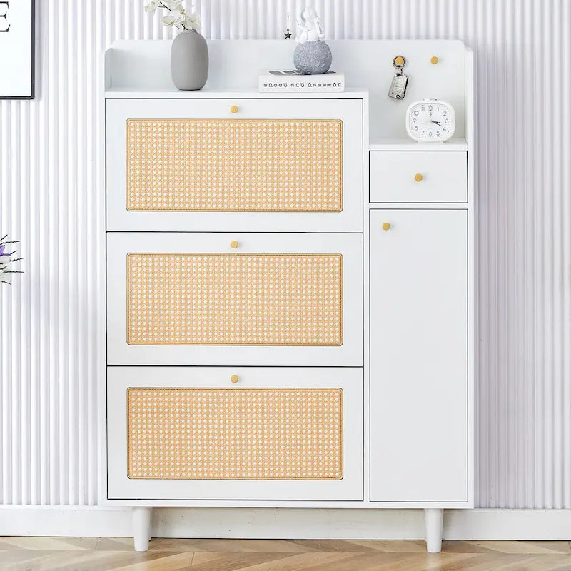 Dessus de lit de chaussure japonais en rotin de rangement minimaliste moderne