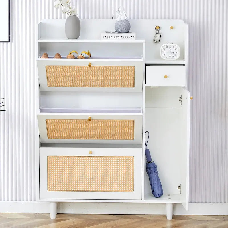 Dessus de lit de chaussure japonais en rotin de rangement minimaliste moderne