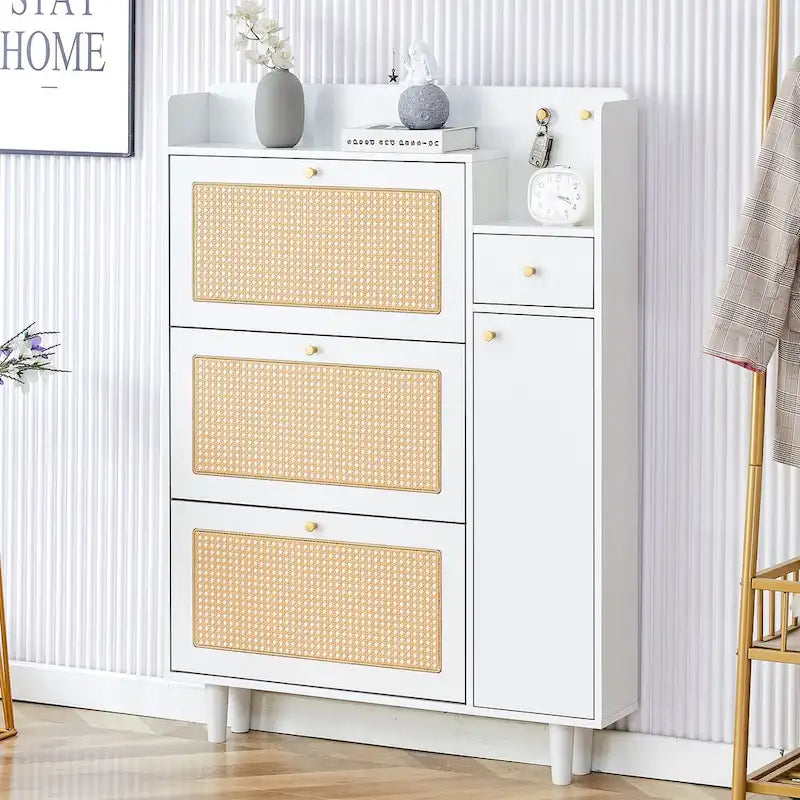 Dessus de lit de chaussure japonais en rotin de rangement minimaliste moderne