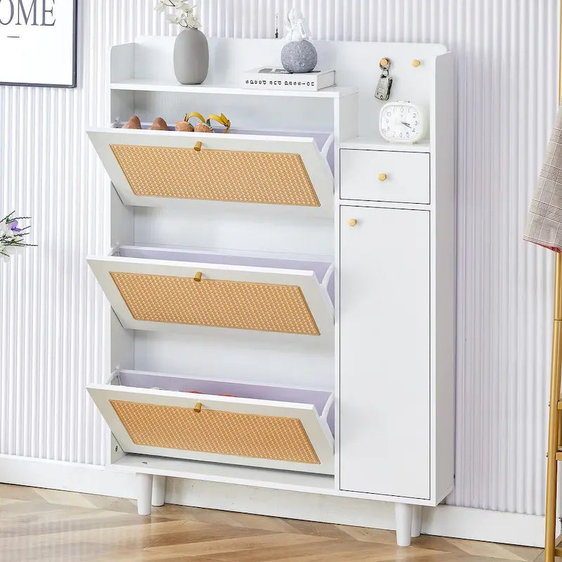 Dessus de lit de chaussure japonais en rotin de rangement minimaliste moderne