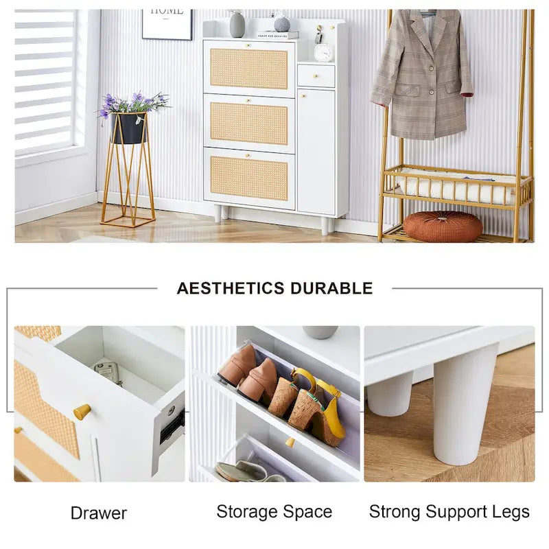 Dessus de lit de chaussure japonais en rotin de rangement minimaliste moderne
