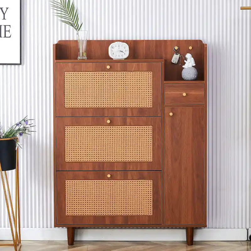 Dessus de lit de chaussure japonais en rotin de rangement minimaliste moderne
