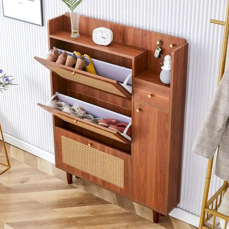 Dessus de lit de chaussure japonais en rotin de rangement minimaliste moderne