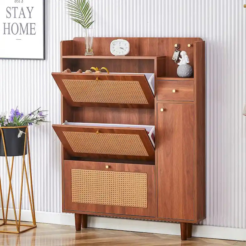 Dessus de lit de chaussure japonais en rotin de rangement minimaliste moderne