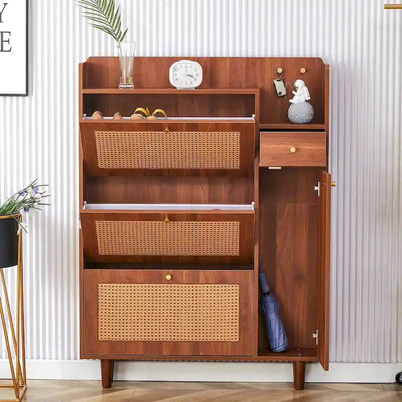 Dessus de lit de chaussure japonais en rotin de rangement minimaliste moderne