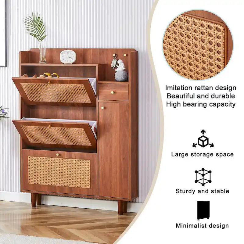 Dessus de lit de chaussure japonais en rotin de rangement minimaliste moderne