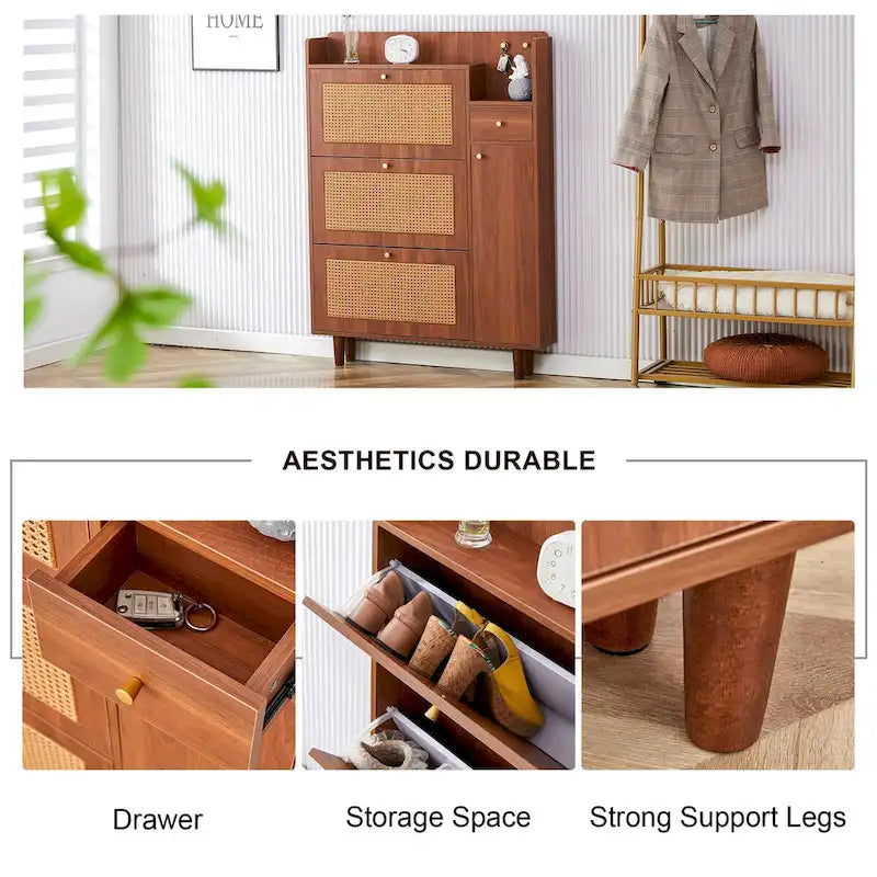 Dessus de lit de chaussure japonais en rotin de rangement minimaliste moderne