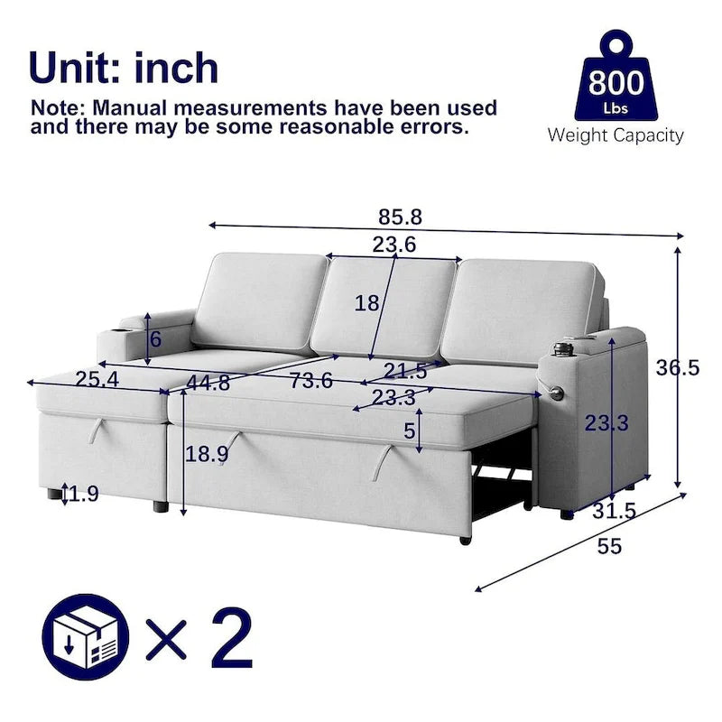 Canapé convertible sectionnel en tissu