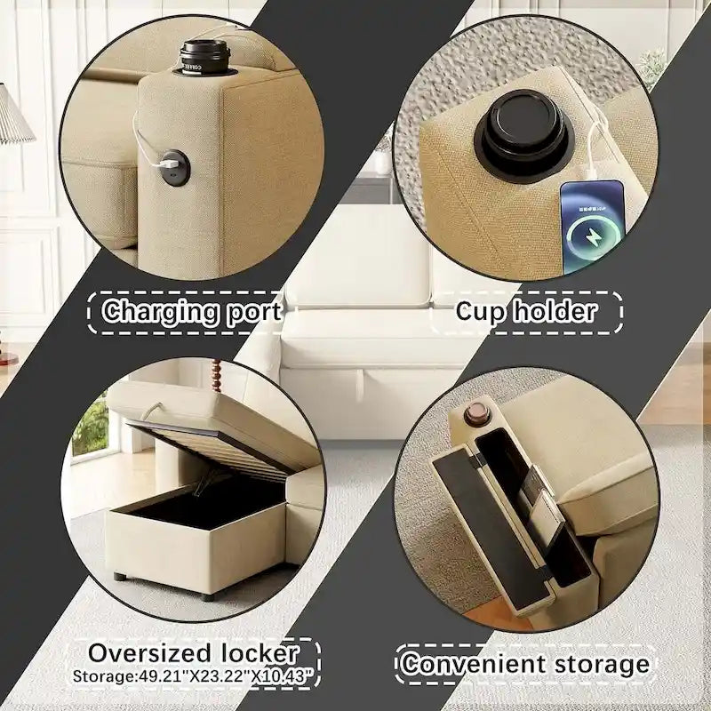 Canapé convertible sectionnel en tissu