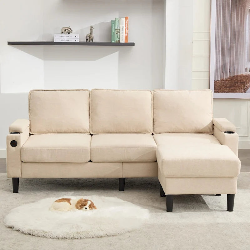 Canapé 3 places rembourré avec pouf de rangement