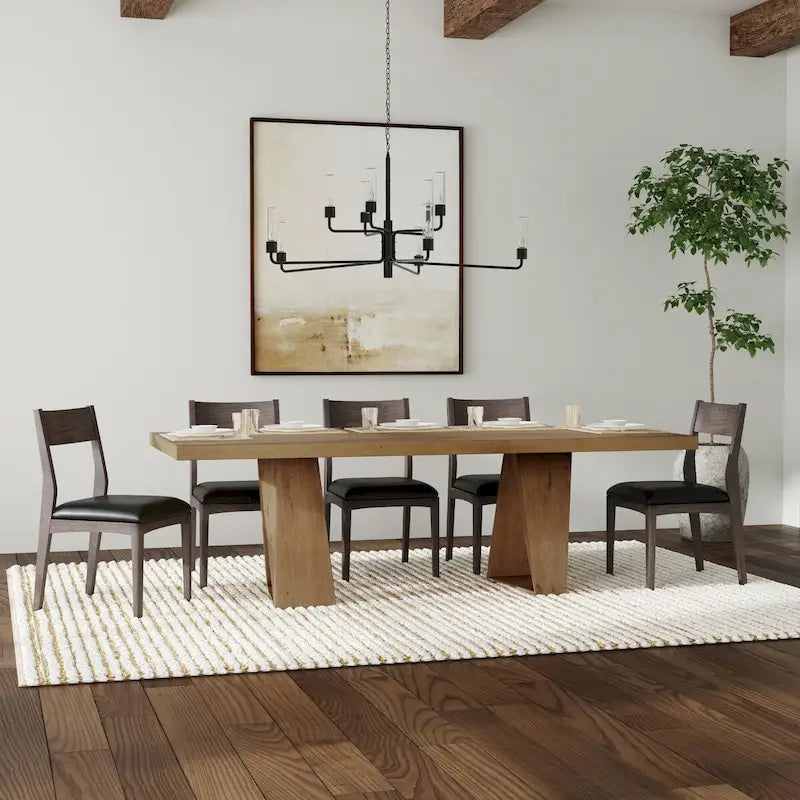 Table de salle à manger transitionnelle en chêne récupéré, finition naturelle