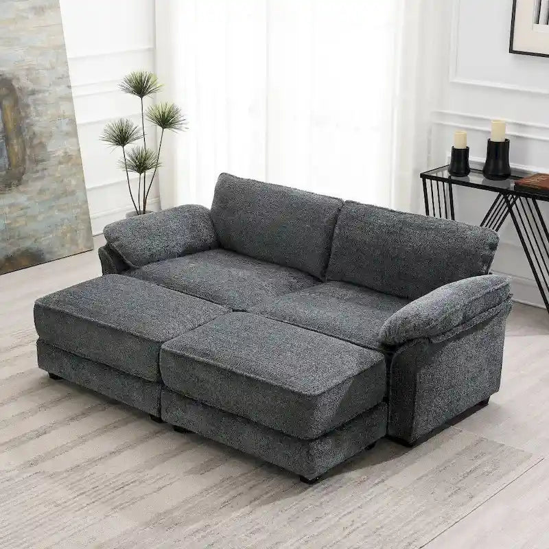 Canapé sectionnel modulaire convertible avec pouf