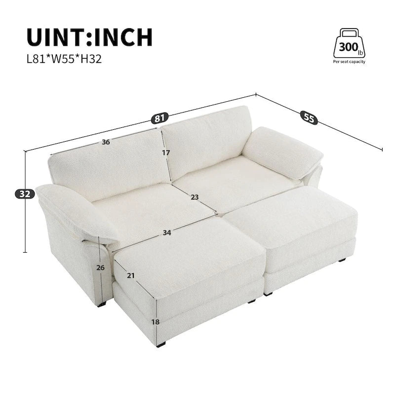 Canapé sectionnel modulaire convertible avec pouf
