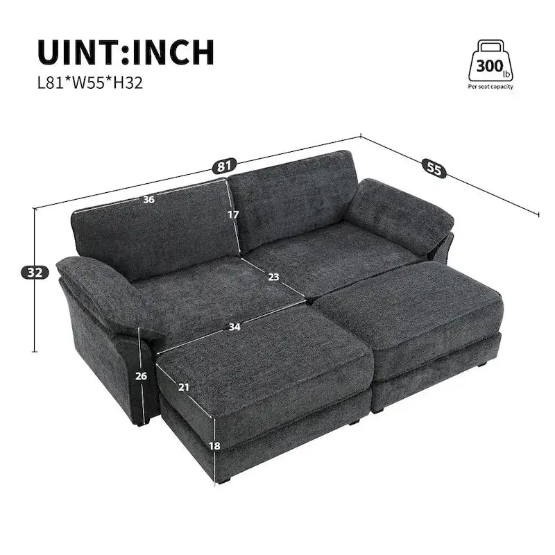 Canapé sectionnel modulaire convertible avec pouf