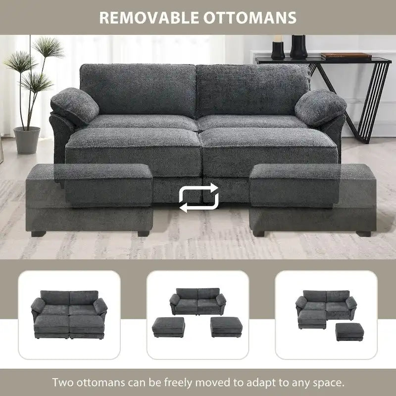 Canapé sectionnel modulaire convertible avec pouf