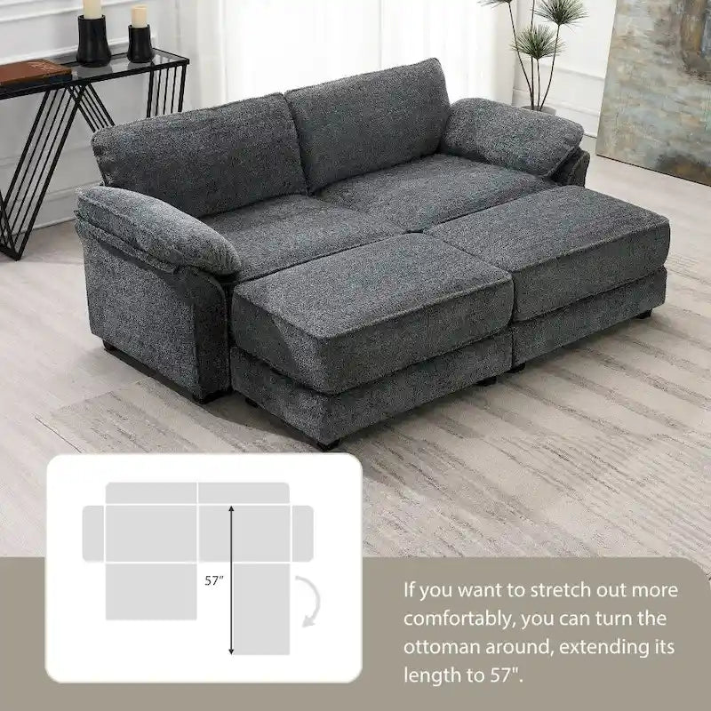 Canapé sectionnel modulaire convertible avec pouf